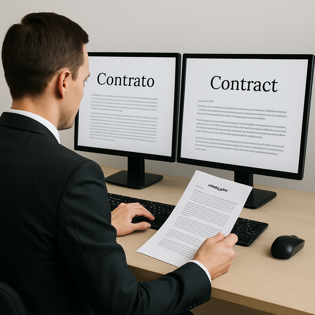 Spanish-English Translation Services 
 offered by a translator working on the translation of a business contract between Spanish and English.